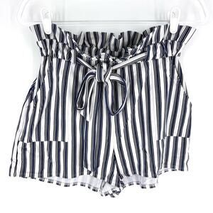 Express High Waist Tie Front Shorts White with Navy Stripes Size 6